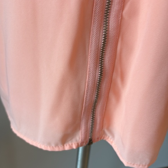 Hello Miss peach shift mini Dress Bishop 3/4 Sleeves long back zipper V back L - Picture 11 of 14